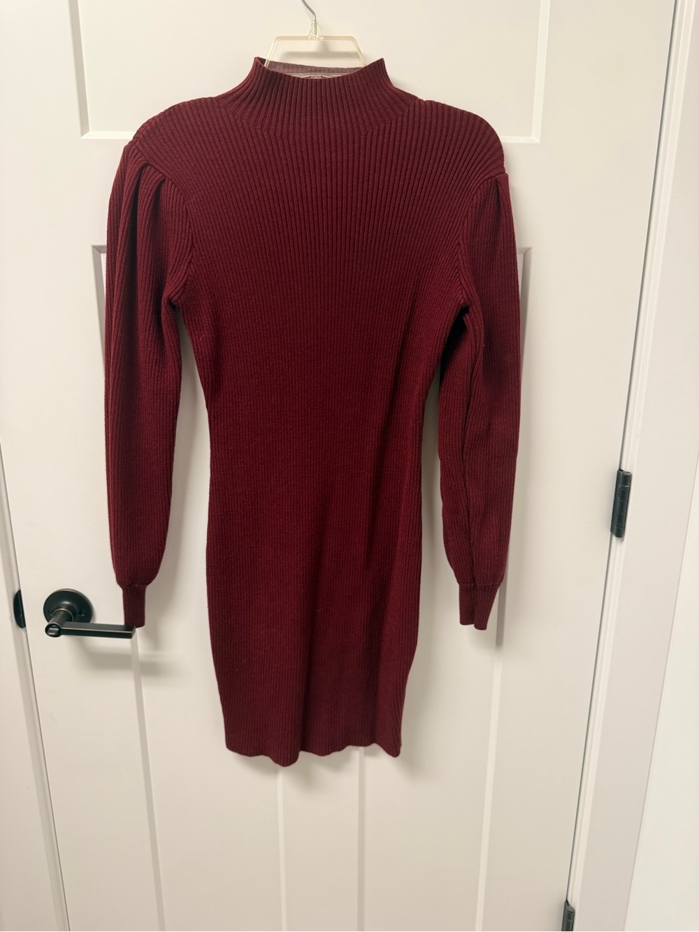Ribbed Mock-Neck Bodycon Dress in Burgundy